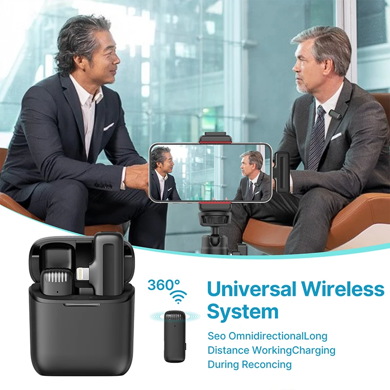 Ulanzi J11 Wireless Lavalier Microphone for iPhone iPad, Plug-Play Wireless Mic with Clips Charging Box for live streaming