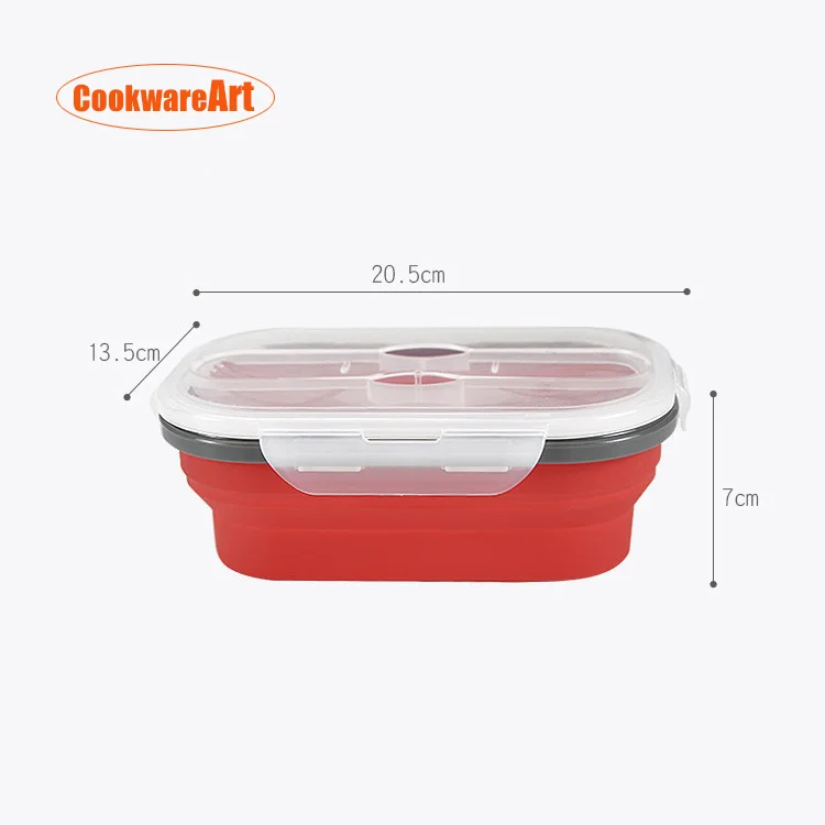 New designed microwave safe food storaged box collapsible silicone food container with spoon fork silicone folding lunch box