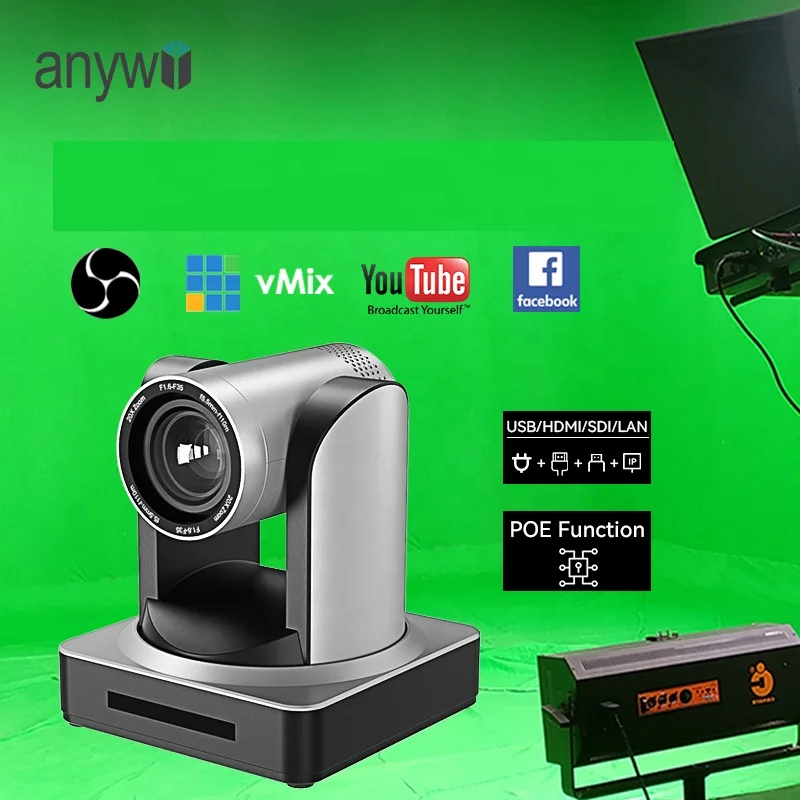 Anywii ip poe vmix church live streaming equipment broadcast camera ndi sdi hdi 20x 30x ptz camera for blackmagic video switcher