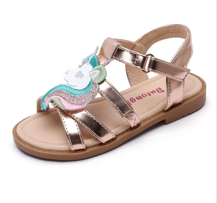 Unicorn girls sandals bright metallic kids girls sandals Adjustable customized fit princess summer shoes