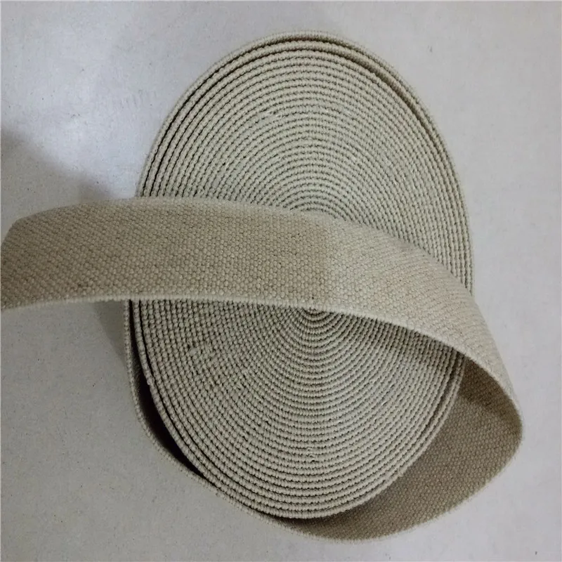 Stocked 35mm natural elastic cotton linen hemp webbing for shoe upper or garment sport waistband tape
