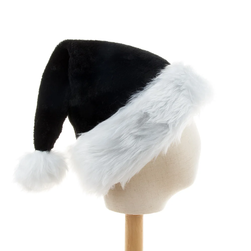 
2021 New black plush Christmas hat with thick plush ball Christmas Halloween party hat 
