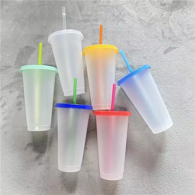 2024 Summer New Trend Reusable Cold Water Color Changing Plastic Cups With Lid And Straw