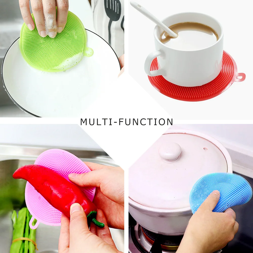 Multifunction round TPE Silicone Cleaning Brush Kitchen Accessories Dishwashing Plastic Rubber Mat Dish Cleaning Brush