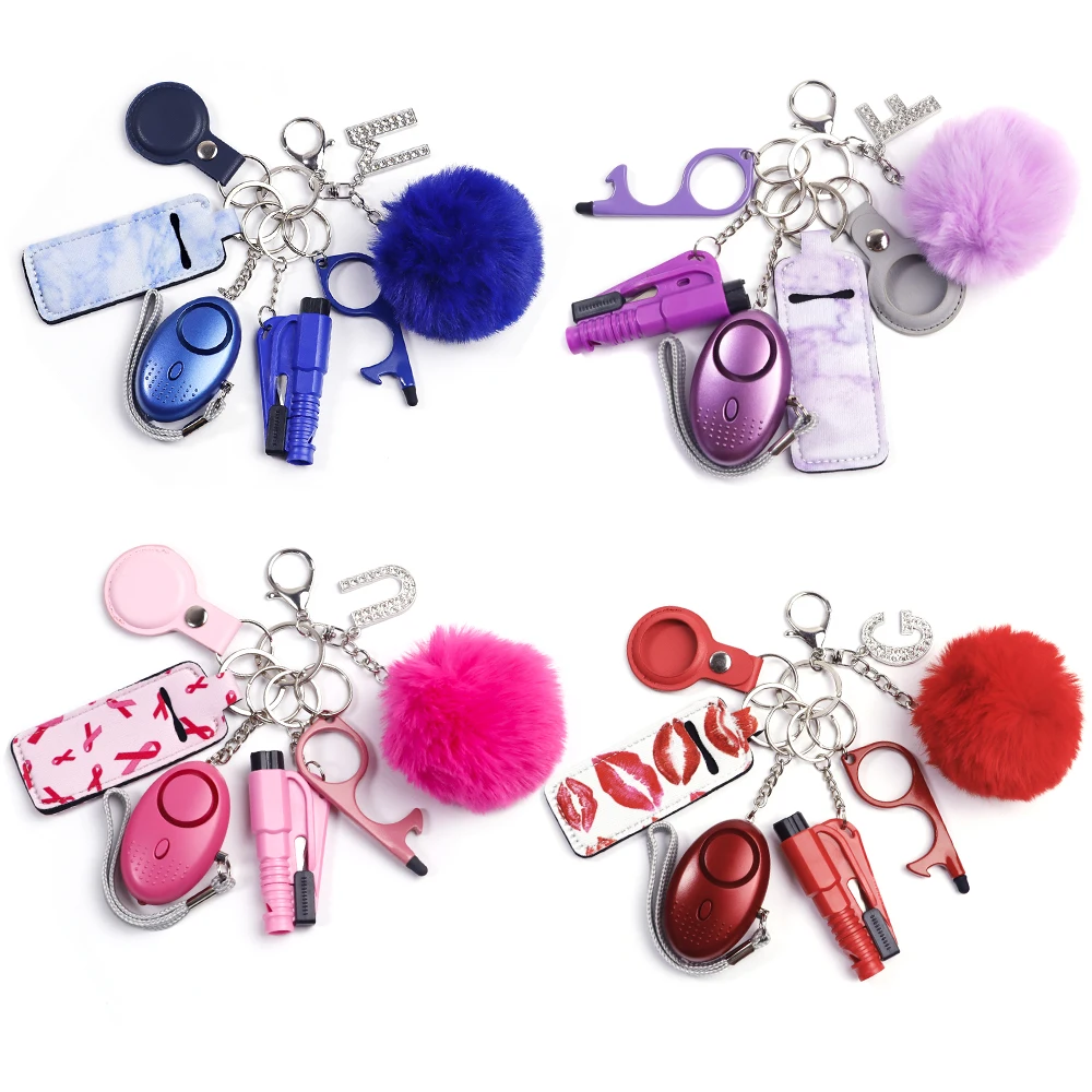 6/7/8/9  pcs Self Defense Keychains Whole Sale bulk Supplies alarm key chain for women set keychain Self Defense Keychain
