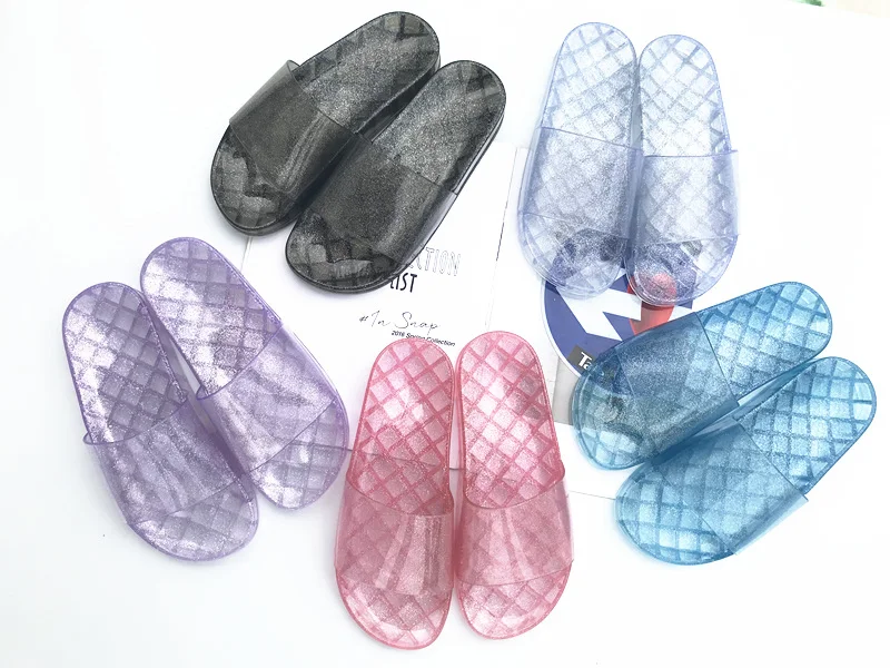 Fashion jelly shoes women platform sandals with glitter one-piece crystal non-slip beach comfortable casual slippers for women