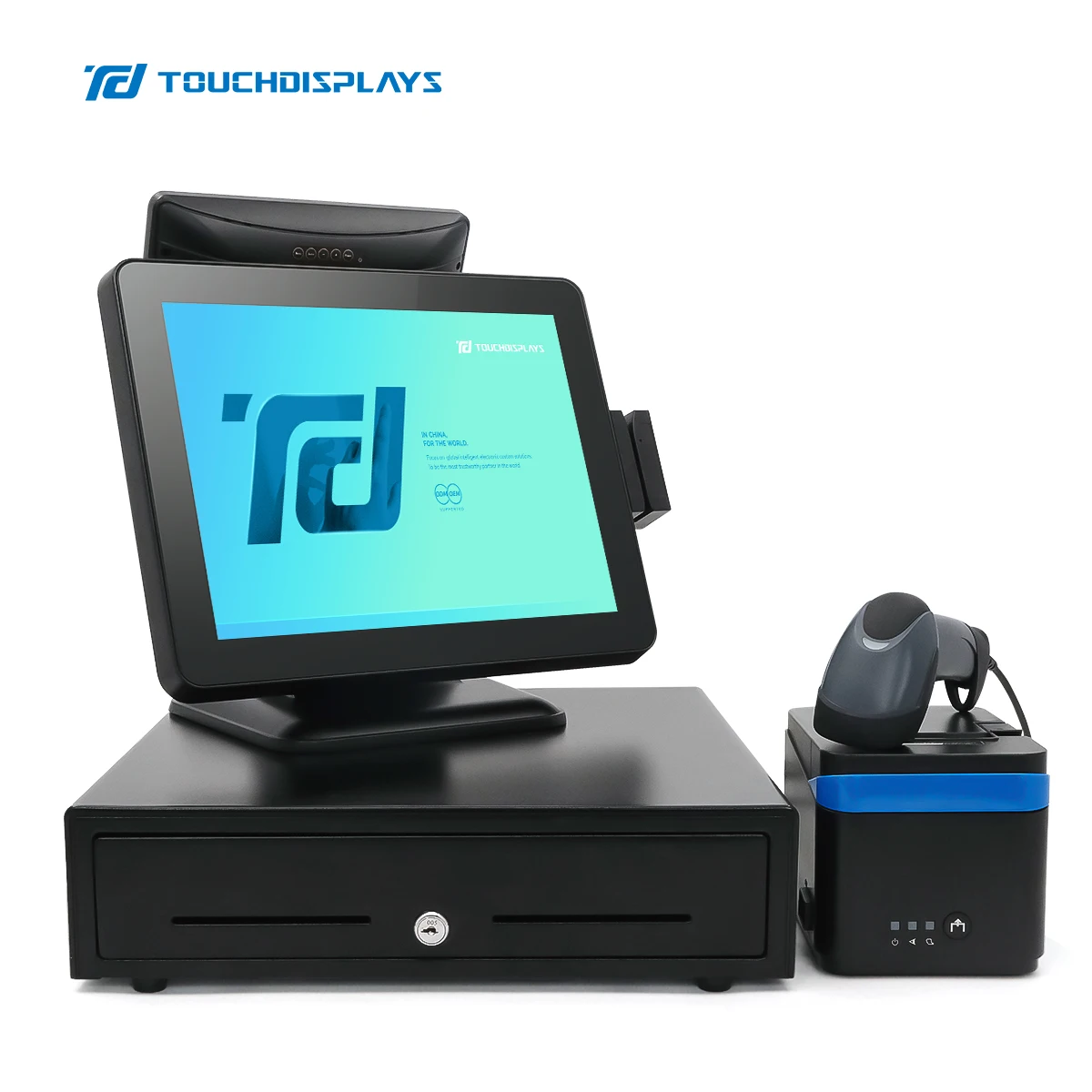 Touchdays 15 дюймов все в одном настольном компьютере Android Linux кредитные карты оплаты pos машина с двойным экраном