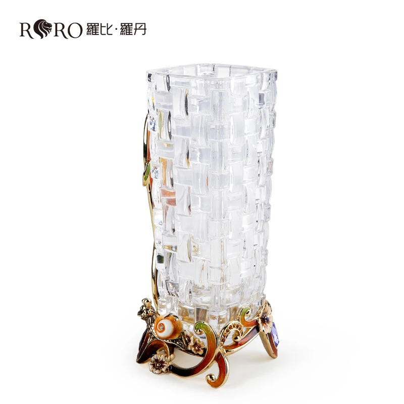 RORO Factory wholesale modern luxury creative decorative enamel European design glass crystal tabletop office desk house vase