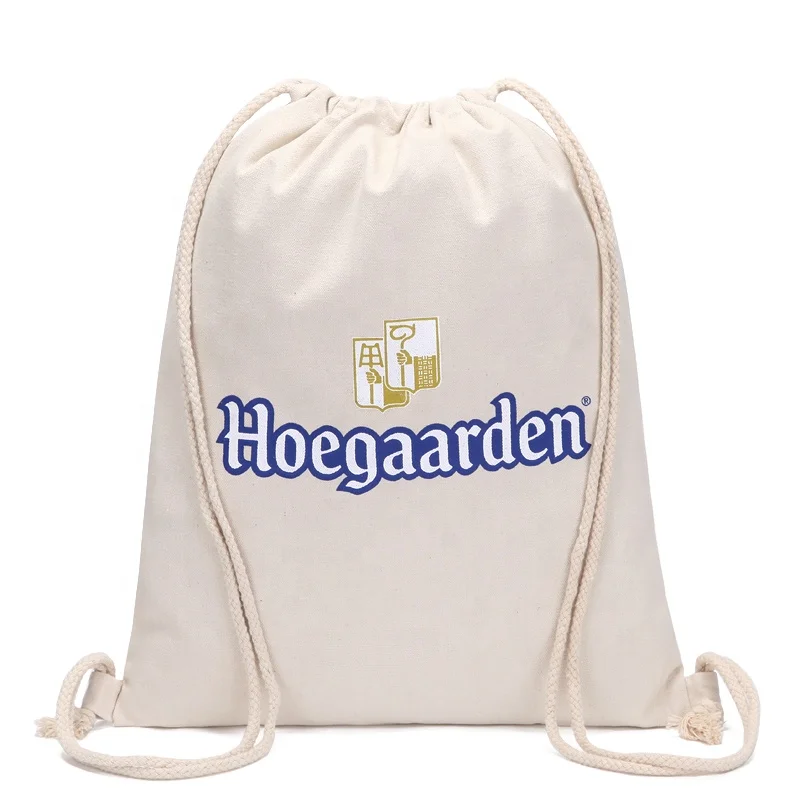 Custom foldable large capacity cotton canvas drawstring gym bag organic camping backpack with string