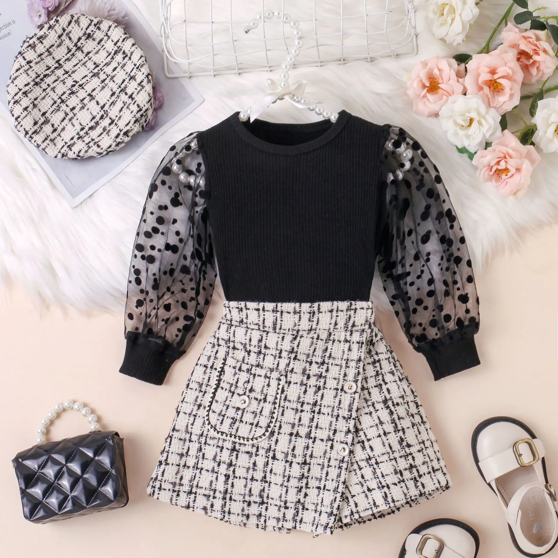 Fashion Style 3pcs Kids Girl Clothes Sets Autumn Season Hat+Shirt+Skirt Girl Set Clothes