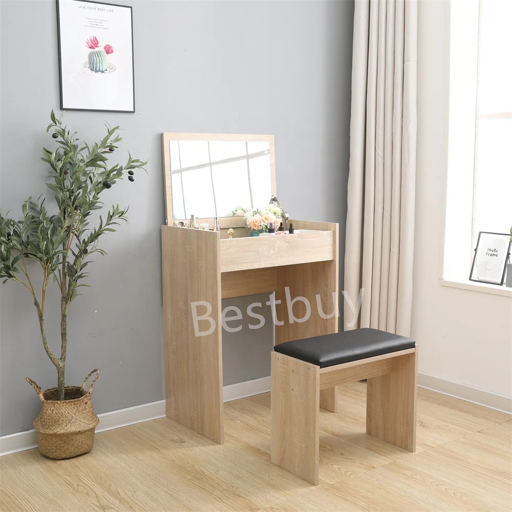 Customized Storage Cabinet Makeup Dressing Table With Folding Mirror Stool Bedroom Furniture
