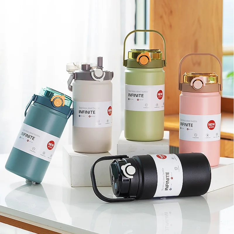 Portable Stainless Steel Double-Wall Vacuum Reusable Leak&Sweat Proof Sports Kids Water Bottles with One-Click Opening Lid