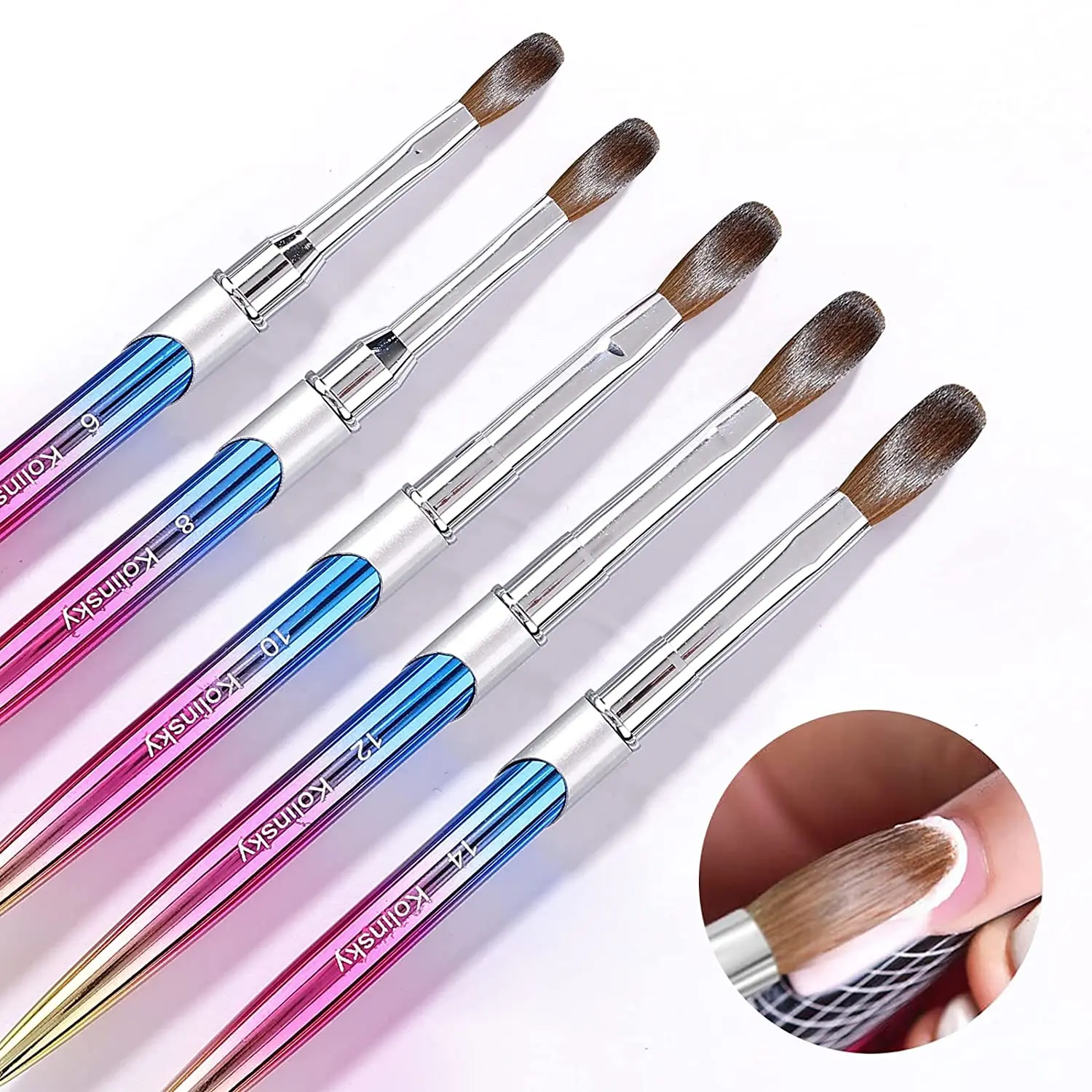 Custom Size 2 4 6 8 10 12 14 16 18 Manicure Pure 100% Kolinsky Acrylic Nail Brush Metal