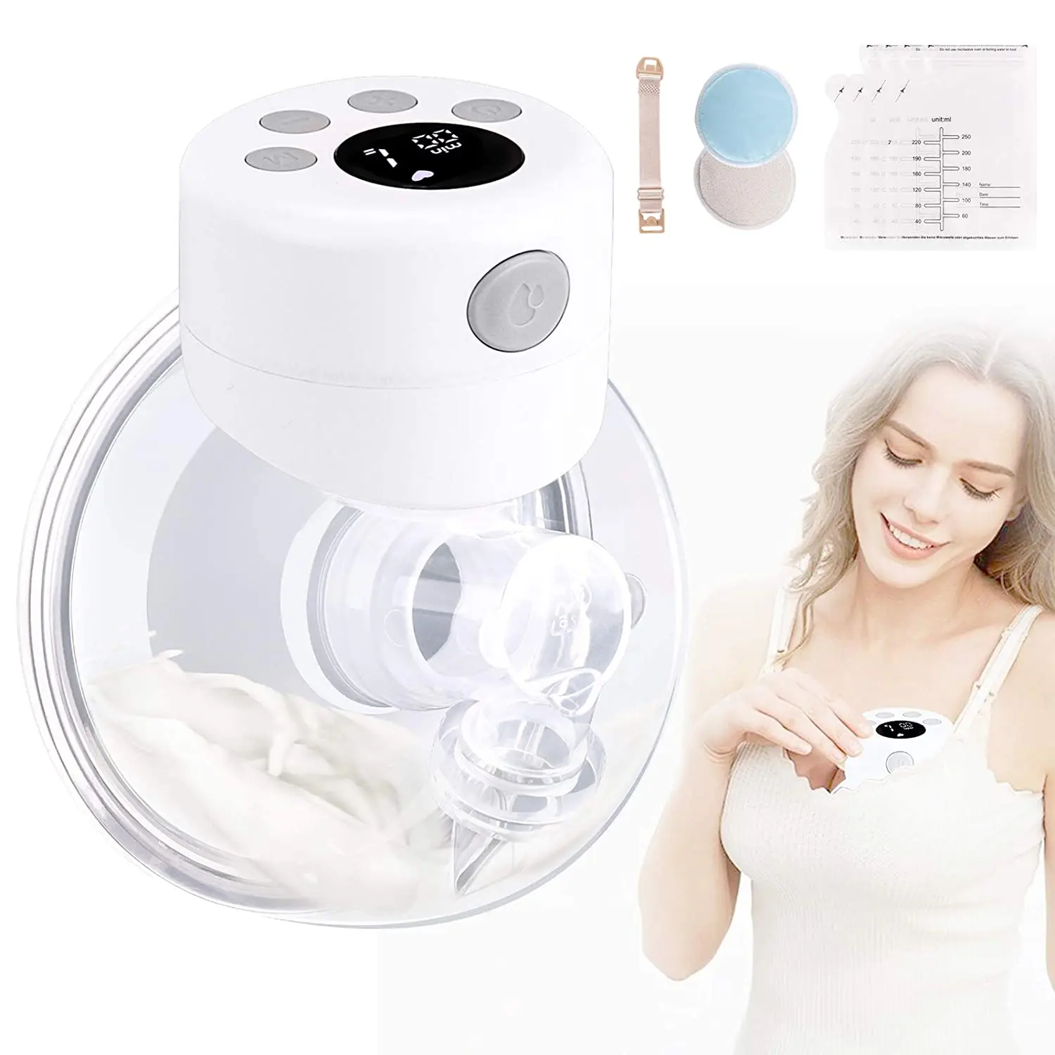 Wearable Breast Pump Hands Free Breast Pump Portable Electric Breastfeeding Pump, Silent, Rechargeable Milk Pump Electric Drive