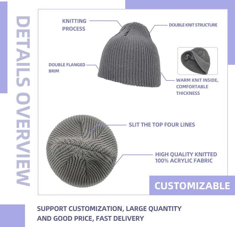 Custom Logo High Quality Mens Acrylic Ribbed Beanie Cap Winter Ski Hat Plain Fisherman Knitted Beanie