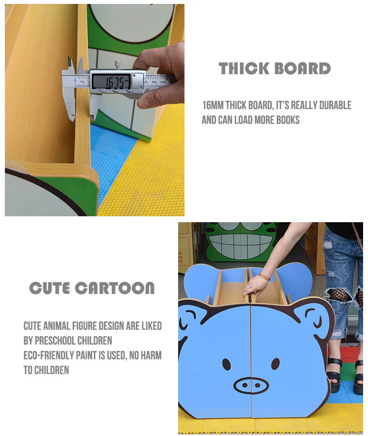 Moetry Car Shape Nursery Preschool Book Shelf Cartoon Wooden Kids Reading Center Bookshelf