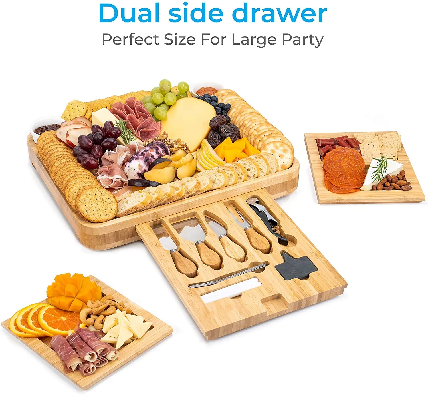New Design bamboo cheese board charcuterie board set wine meat cheese platter