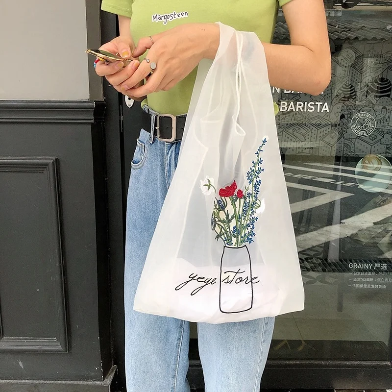 Custom Shopping Organza Tote Bag With Handle Mesh Organza pouch Shoulder Bag Organza Fabric Strong Tote bag For Shopping