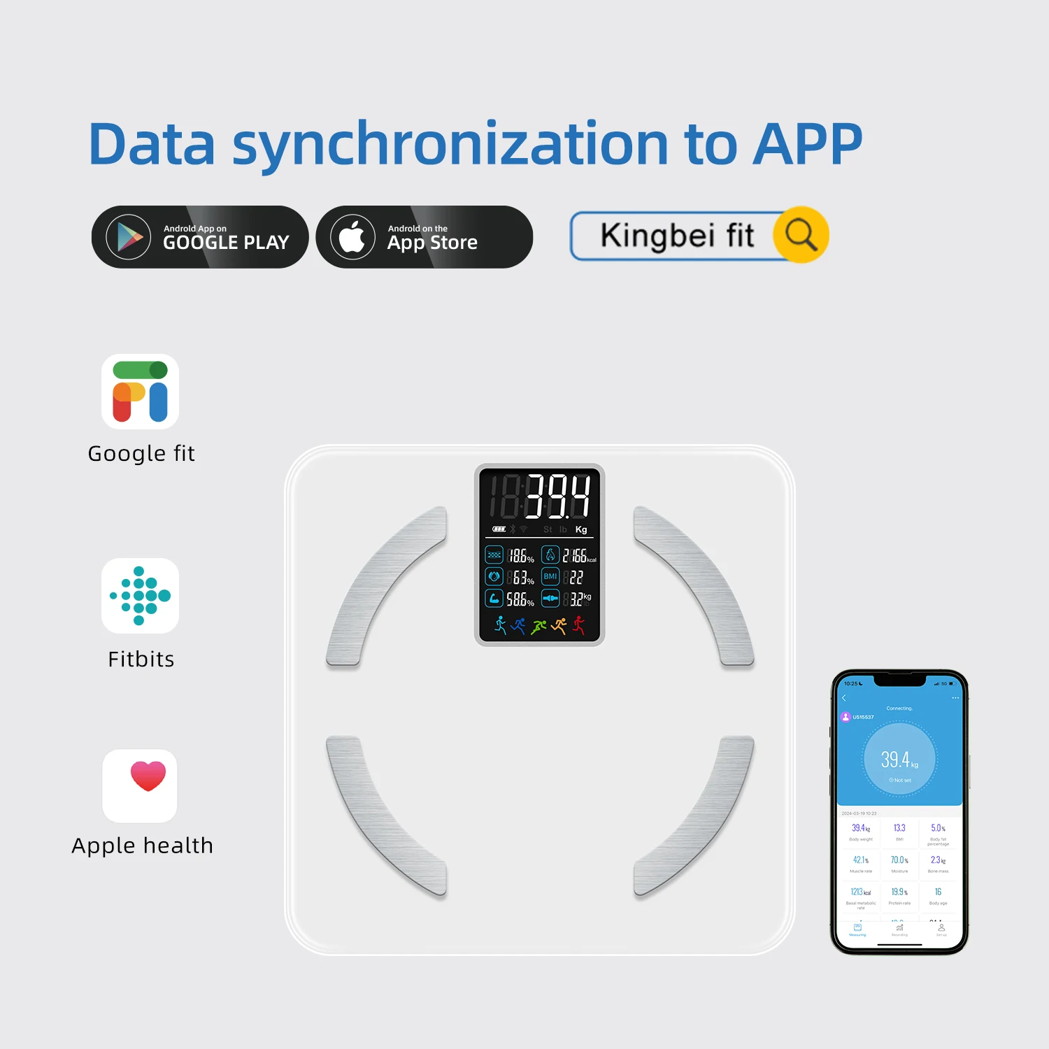 Fashionable Big Screen Tempered Glass Panel BT Body Fat Scale Smart Scale For Body Weight And Fat Digital