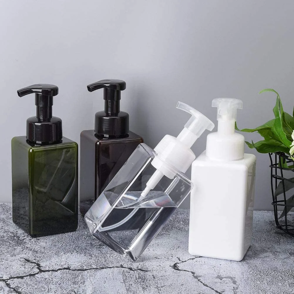 250ml 300ml 500ml square hand washing soap bottle/container white clear shampoo lotion foam pump bottles for cosmetic packaging