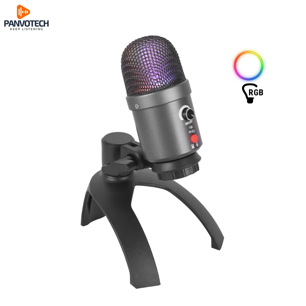 Panvotech Low Price Wired PC RGB Recording Gaming USB Studio Computer Condenser Mic Microphone Set