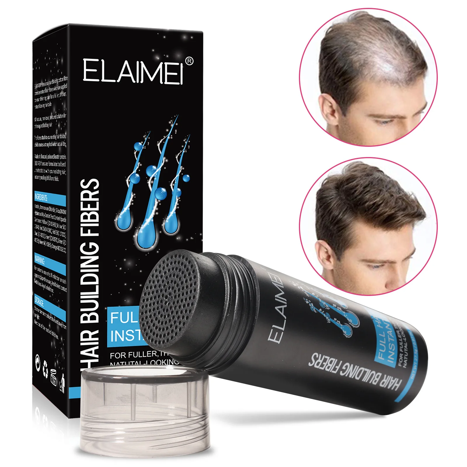 ELAIMEI hair growth fiber powder hair replacement spray hair powder instantly replacement becomes thick and fast growth