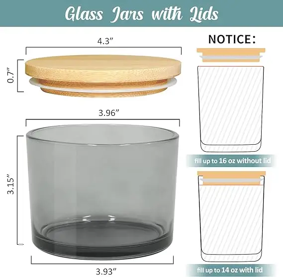 New Glass candle jar empty 16oz candle holder container custom color for home Christmas with lids