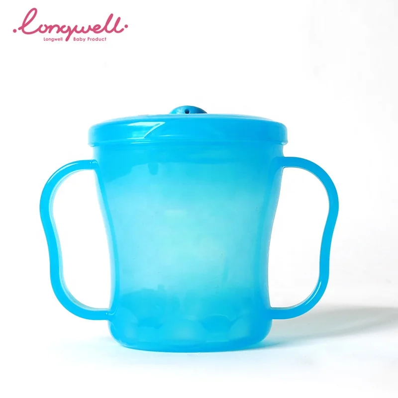 Ningbo Longwell PP BPA Free Baby Training Cup Solid Color Logo Custom Kids Water Mugs Handled Double Flip Spouted Drinking Cups
