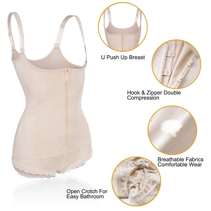 Women Full Bodysuit Tummy Control Open Crotch Slimming Latex Shapewear With Front Zipper