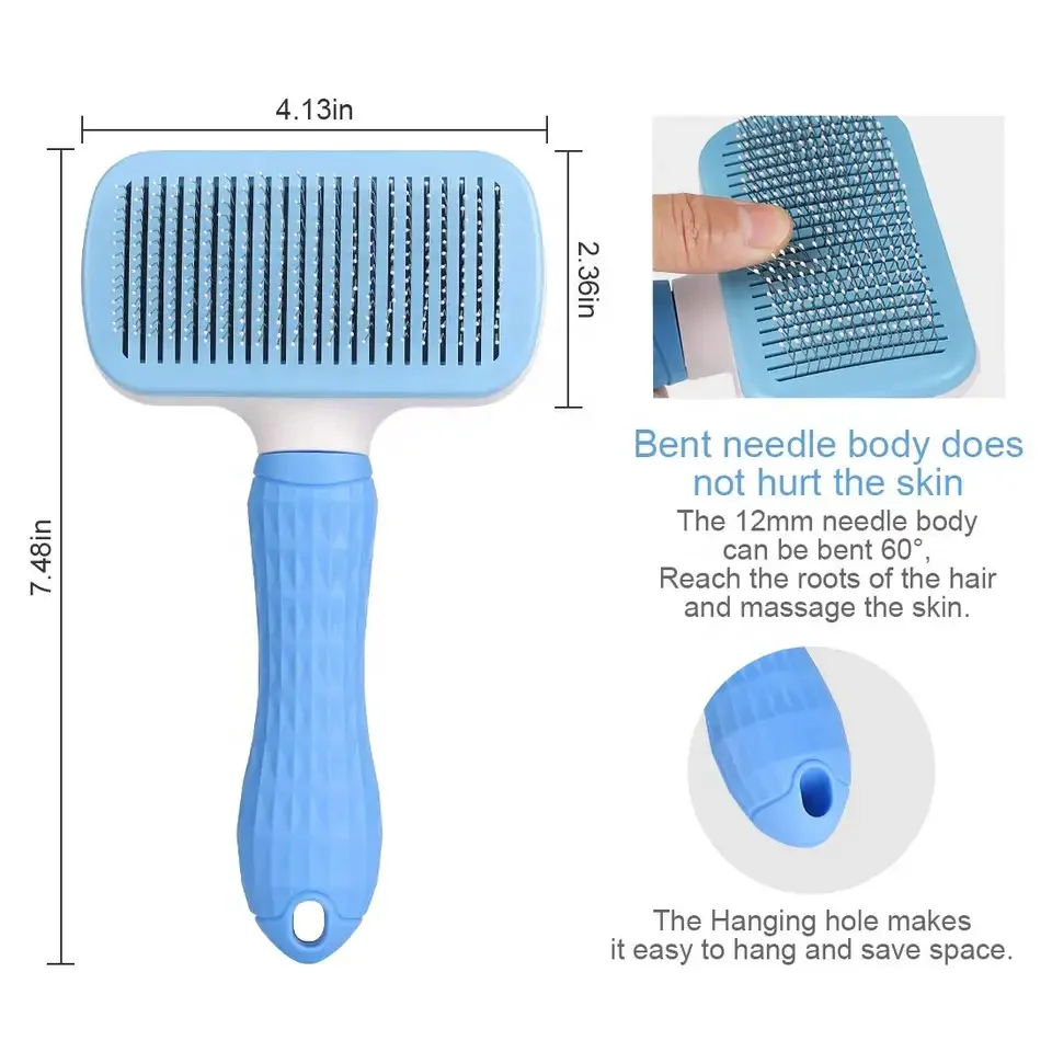 Pet grooming products stainless steel dog cat fur brush one key button pet hair remover