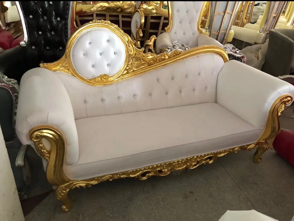 European classical home furniture gold foil wooden carved luxury counch