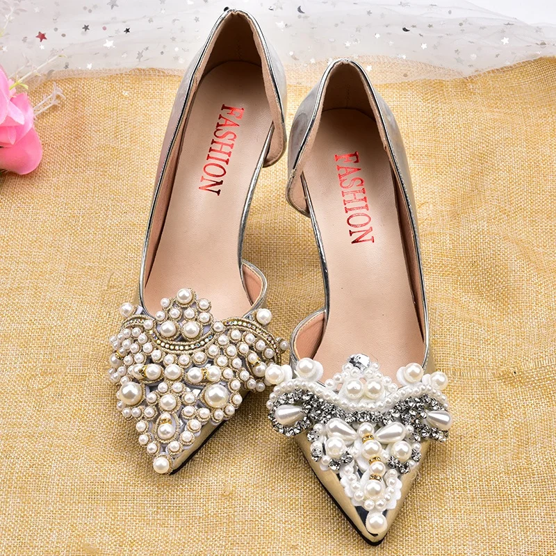 Fashion Sew on Pearl Motifs Patch Shoes Flower Buckle DIY Pattern Lace Applique for Wedding Hairpin Turban
