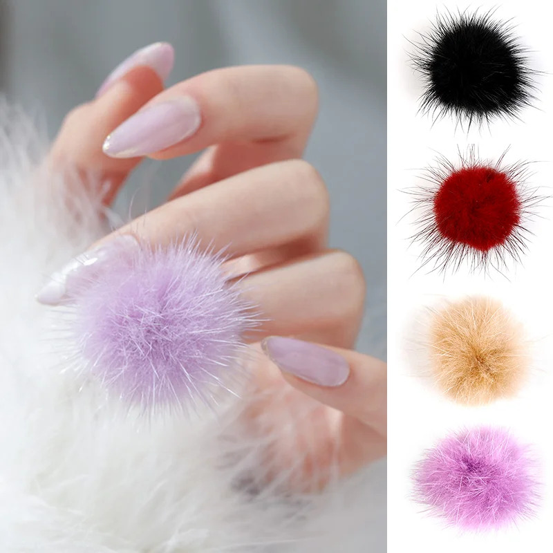 Bview Art 2021 New Detachable Colorful 3d Soft Nail Pom Pom Fur BallsNail Poms Plush Fluffy Ball Nails Designs Puff Balls Decor
