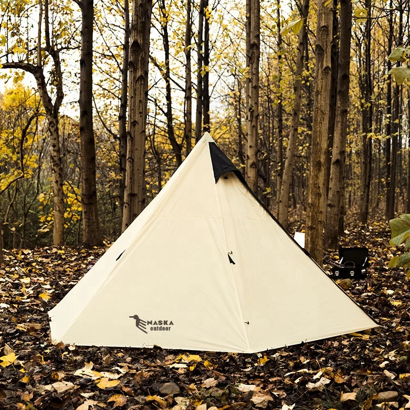 Portable Thickened Oxford 3-4 Person Double Layer Camping Tent Waterproof Pyramid Hexagonal Glamping Outdoor Tents Awning Canopy
