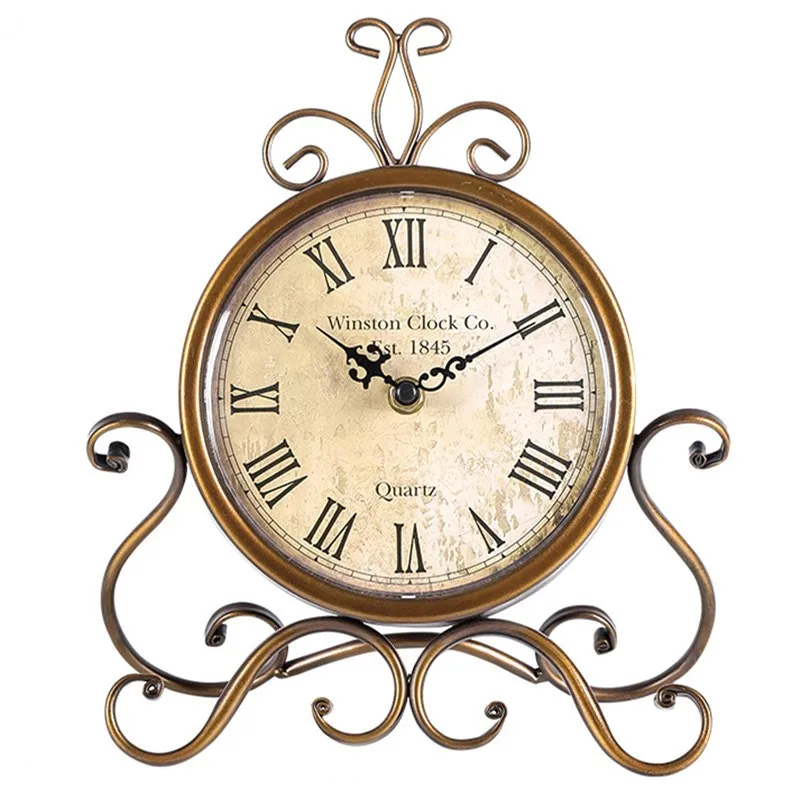 European vintage iron art clock silent  seat clock wholesale desk clock iron art metal decoration