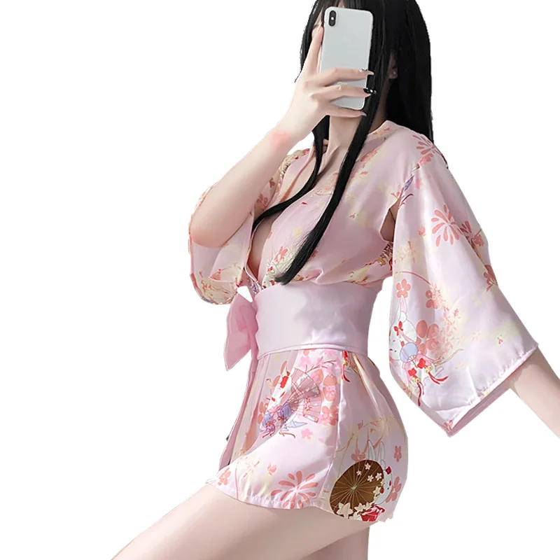 Лидер продаж женское японское белье с поясом Geisha Sakura Obi эротическое сексуальное красное атласное кимоно сексуальный костюм