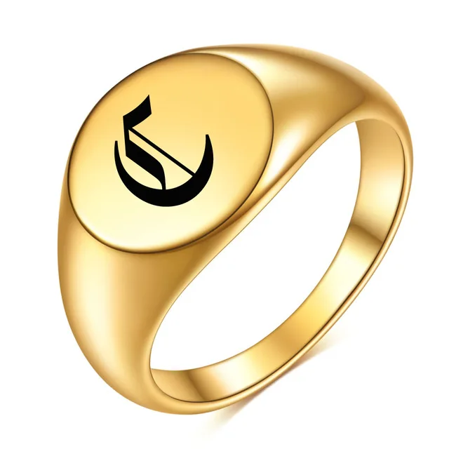 Punk Finger Jewelry Gold Plated Stainless Steel Signet Letter  Customize Initial Stamp Ring