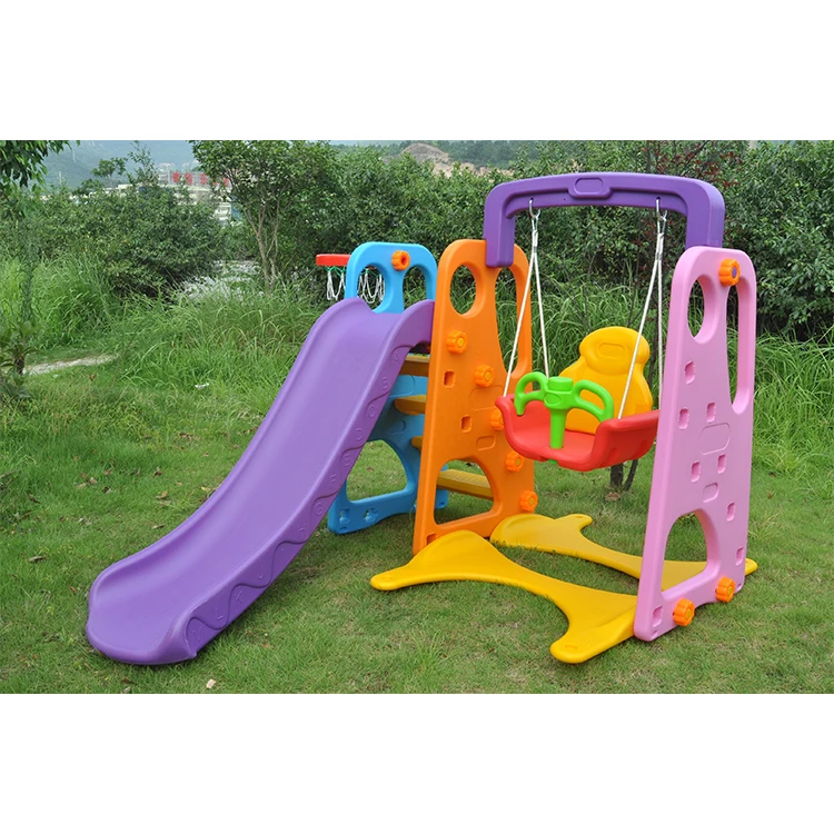 Children Playground Plastic Swing And Slide Set Kids Slide Swing Set And Basket