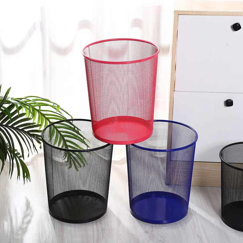 Paper Basket Trash Bin Round Iron Mesh Waste Bins Trash Can Dustbin Wastebasket Garbage Bin