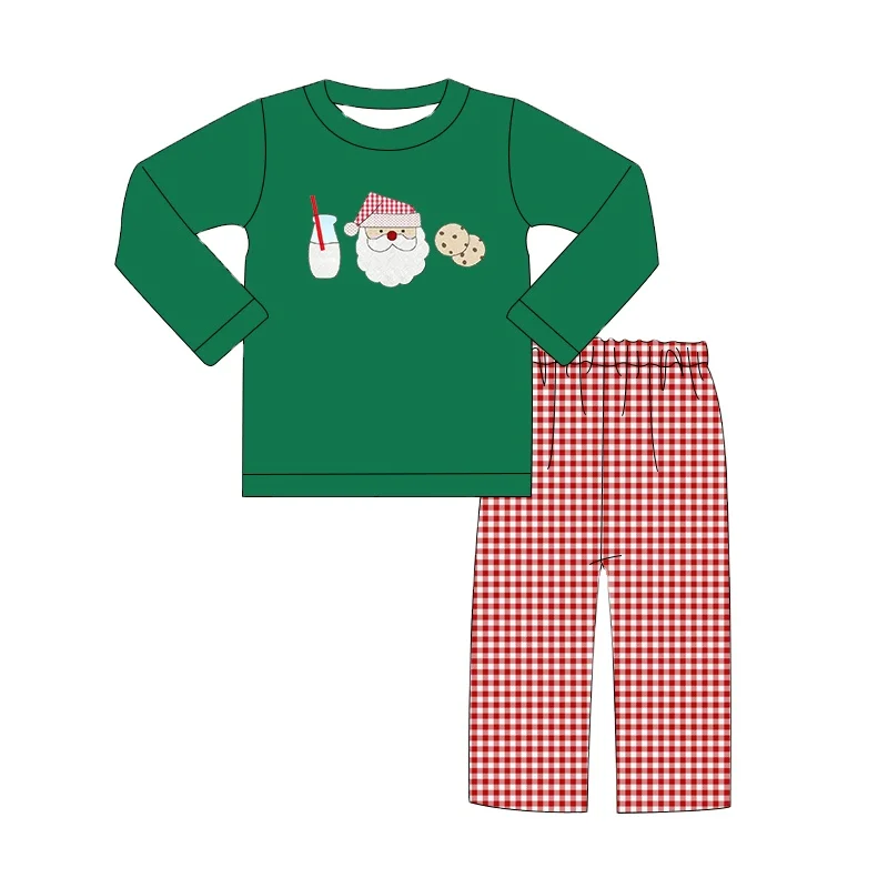 hot sale kids winter clothes Santa cookie  milk applique children cotton shirt with stripe pants Christmas outfits