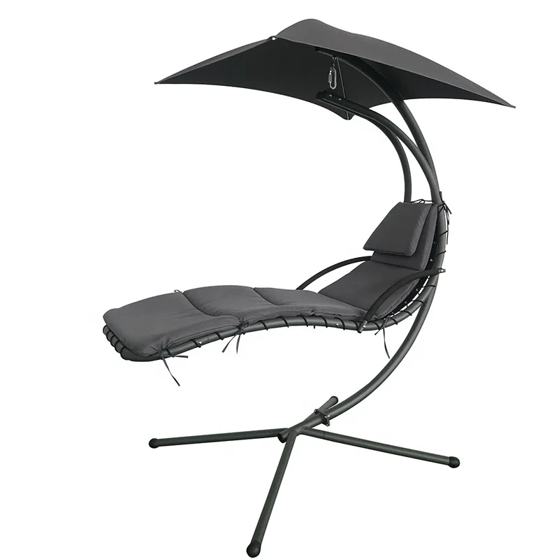 Curved Steel Removable Canopy Patio Hanging Chaise Lounge Swing for Outdoor