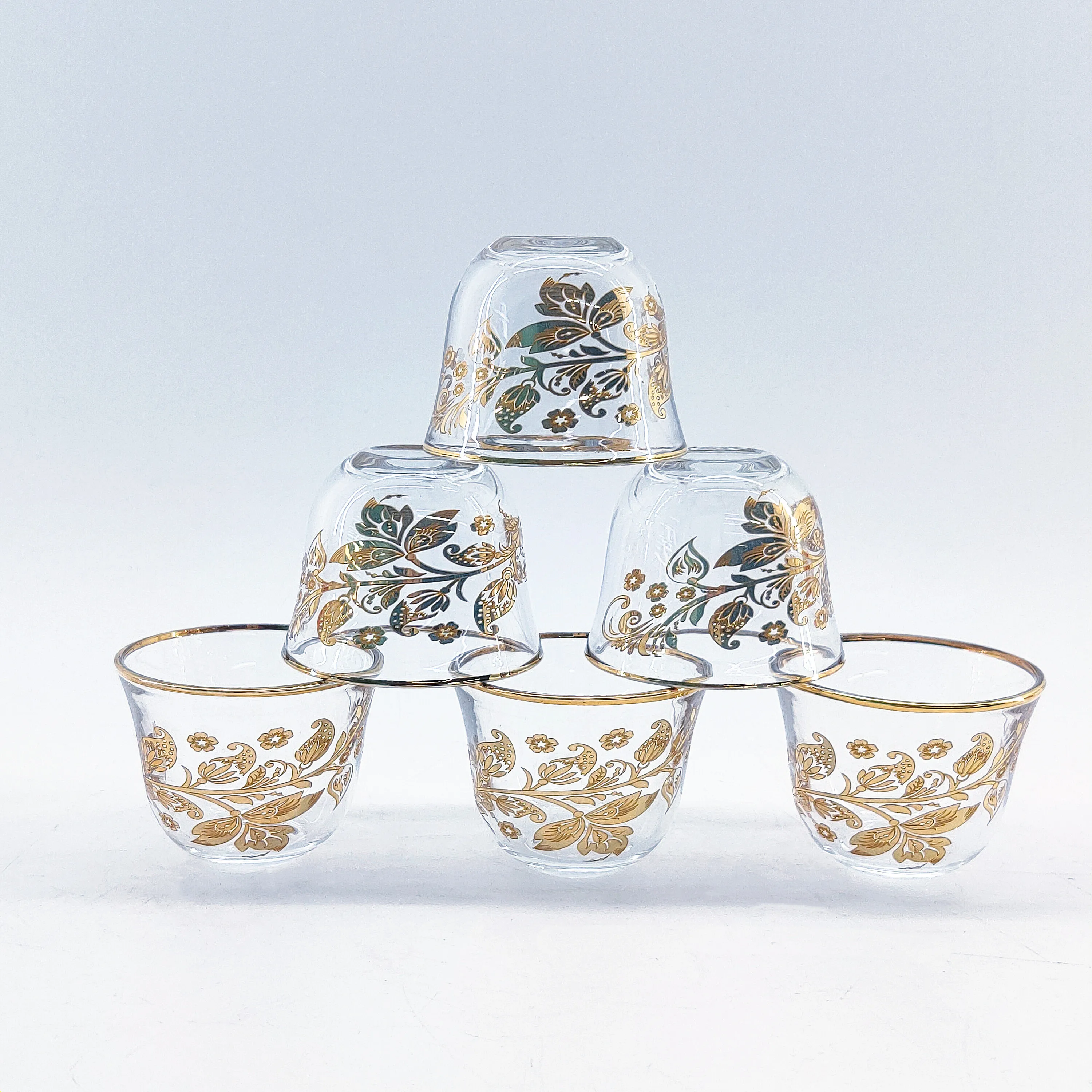 6pcs/set Arabic Tea Cup Saucer Set of Cawa Cup and  Real Gold Drawing Middle Eastern Daily Use of Tea Cup Sets