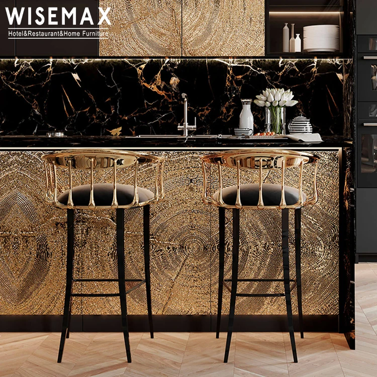 Мебель WISEMAX итальянский роскошный стиль высокий барный стул из нержавеющей стали и бархатной ткани для