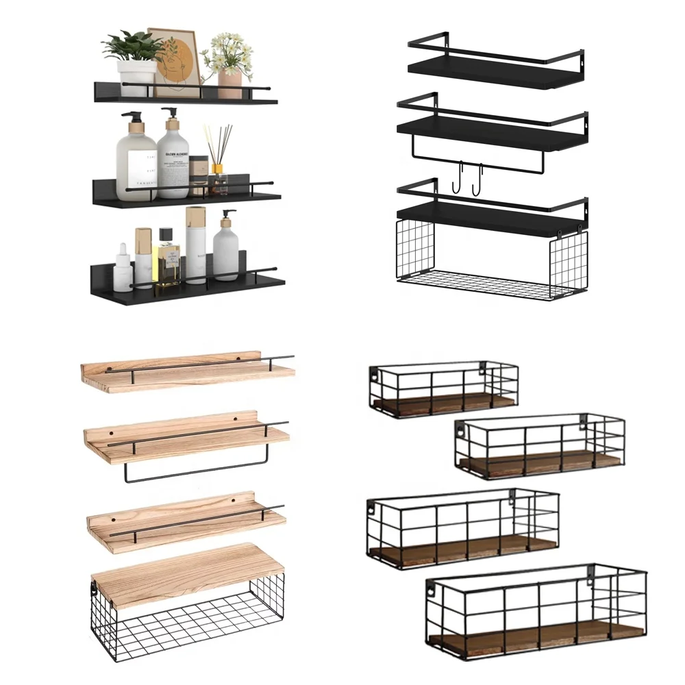 Factoray wholesale 4+1 Tier Shelves for Bathroom Wall Bathroom Shelves Over Toilet with Towel Rack and Storage Basket