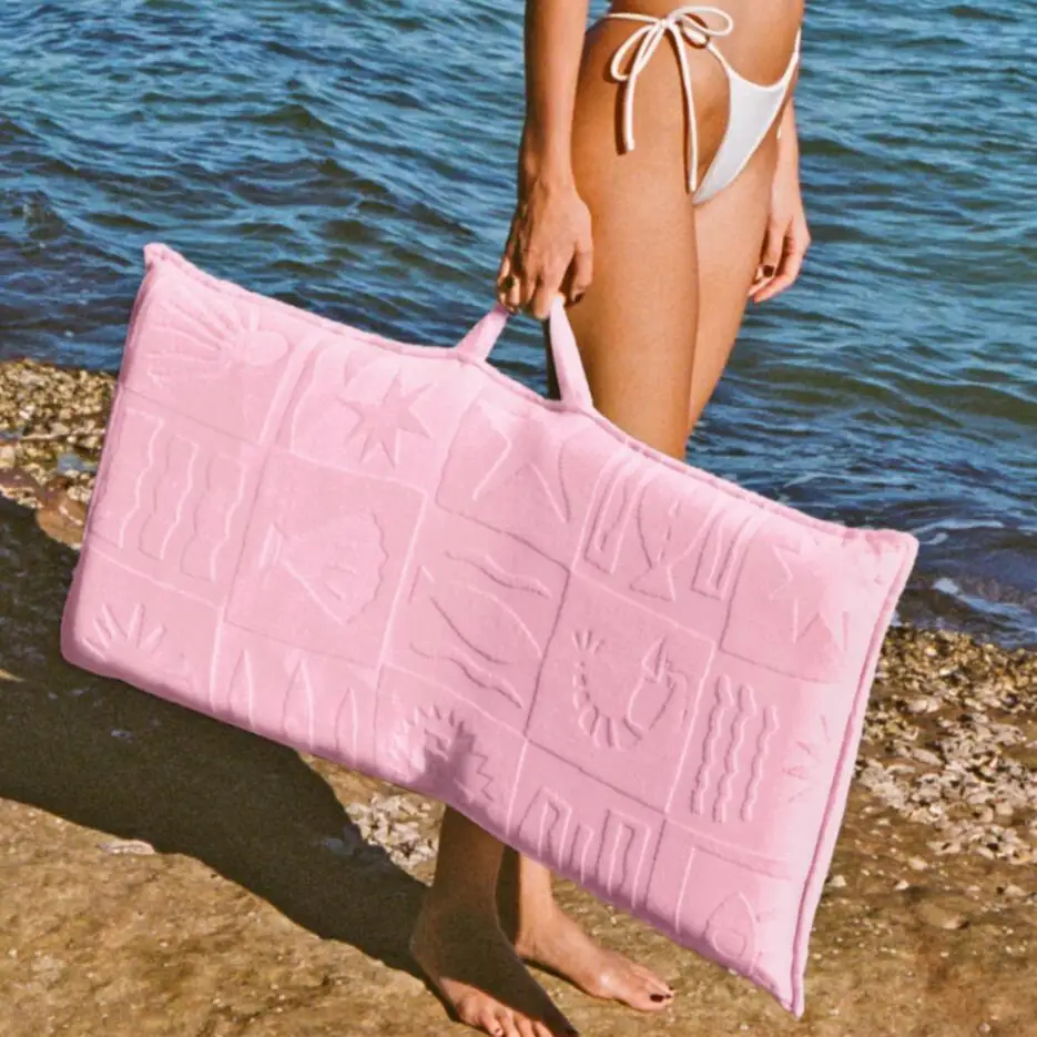 BR Wholesale Customize Premium Terry Outdoor Picnic Beach Chair, Folding Towelling Padded Legless Floor Recliner Seat