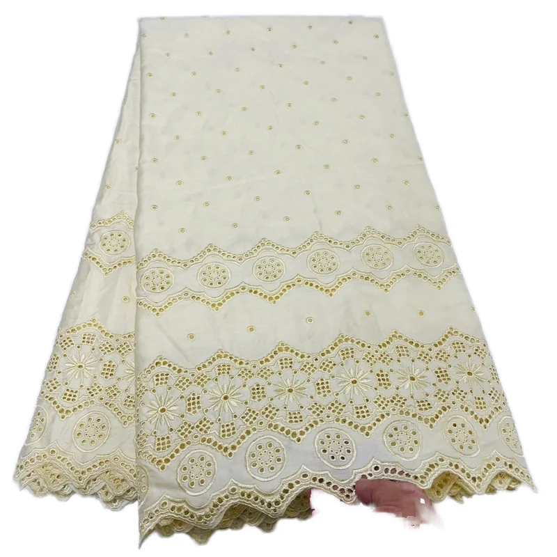 High Quality Gold African Swiss Voile Dry Lace Fabric 100% Cotton Sustainable Wholesale for Weddings