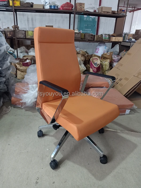 luxury Pu Leather manager chair middle back swivel chromed leather chair soft pu pad armrest leather office Chairs