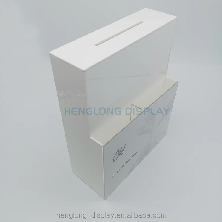 Wholesale White Acrylic Business Card Display Ballot Donation Suggestion Box with Lock