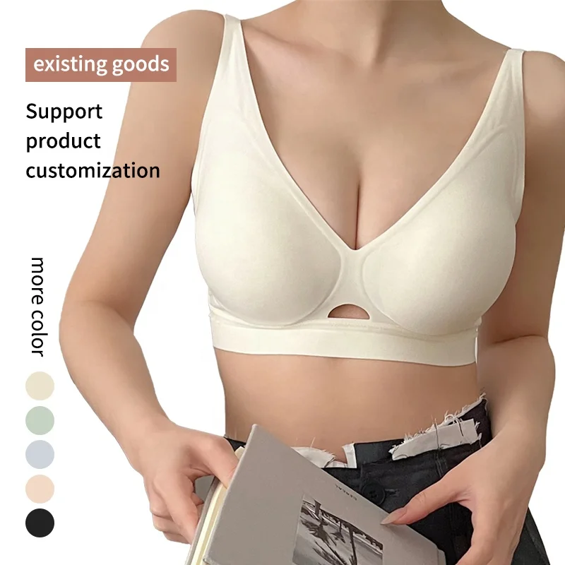 Hot Sale Zero Feel Ice Silk Lazer Cut Seamless Bra Soft Sports V Neck Support Push Up Jelly Glue Bras for Women