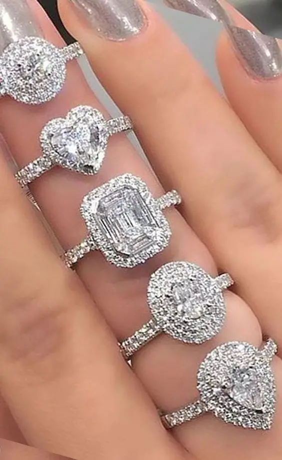 18K Gold Gems Diamond Ring Emerald Center Cubic Zircon CZ Ruby Blue Sapphire White Diamonds White Gold Wedding Ring